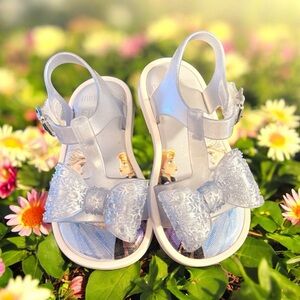 Mini Melissa Silver Glitter Bow Jelly Sandals with Frozen Insole